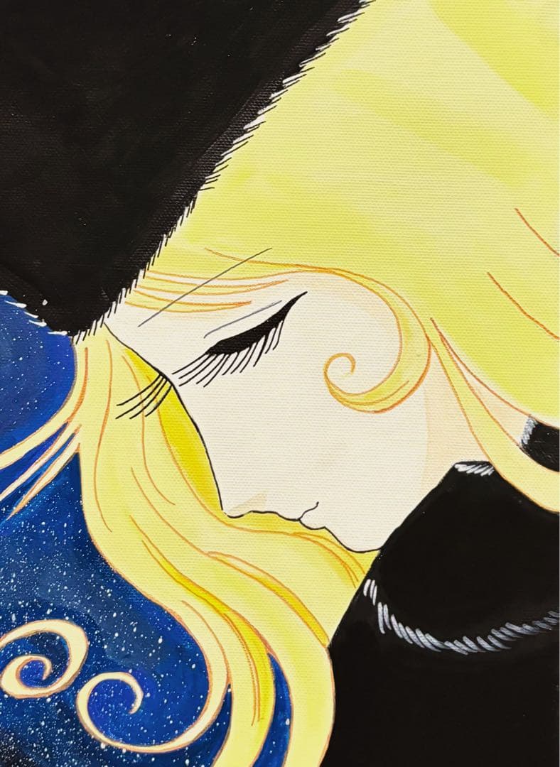 F4号】手描き油彩 松本零士【銀河鉄道999】額縁 未使用額 サイン