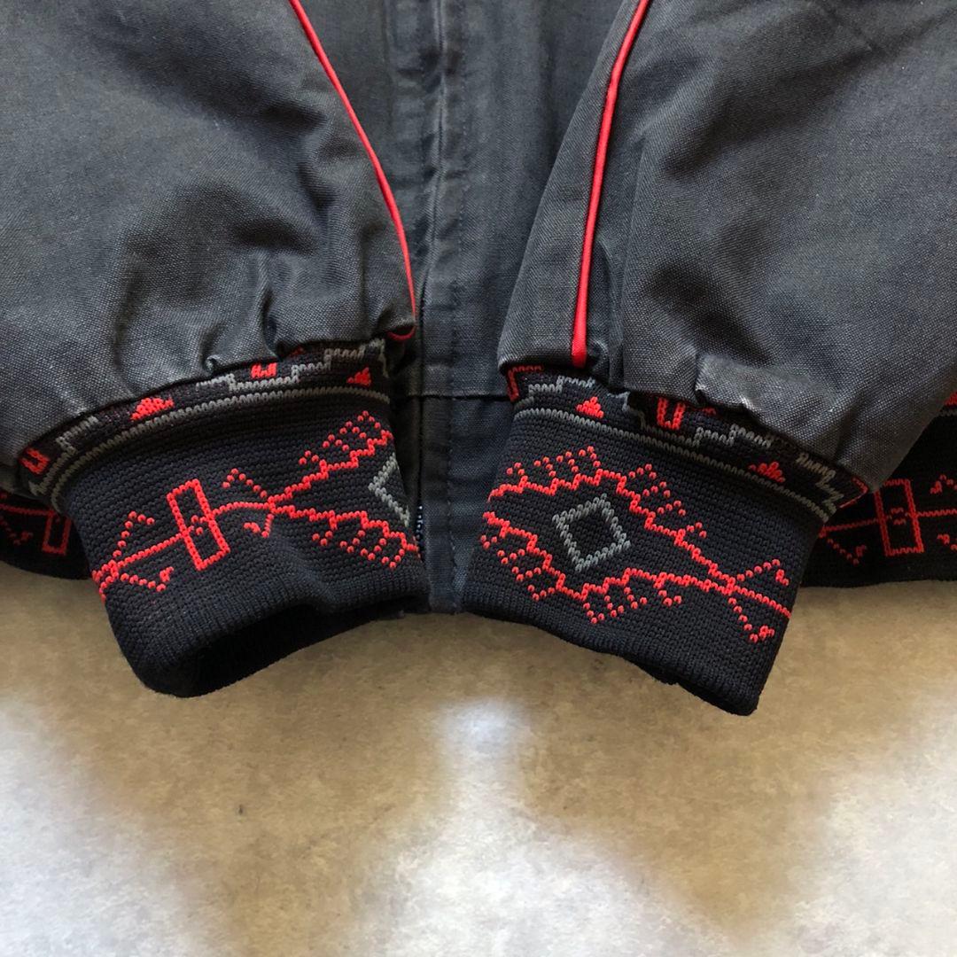 80sヴィンテージネイティブ柄ボンバージャケットダック生地スミクロ短丈