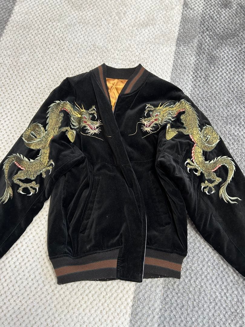 黒 ドラゴン刺繍 スカジャン フリーサイズ