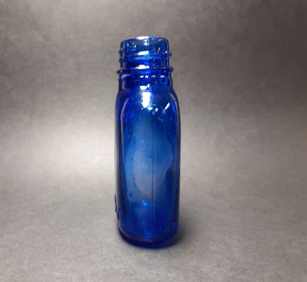 レトロ瓶 マルケイ コバルト小瓶 ガラス瓶 昭和 ボトルディギング 気泡