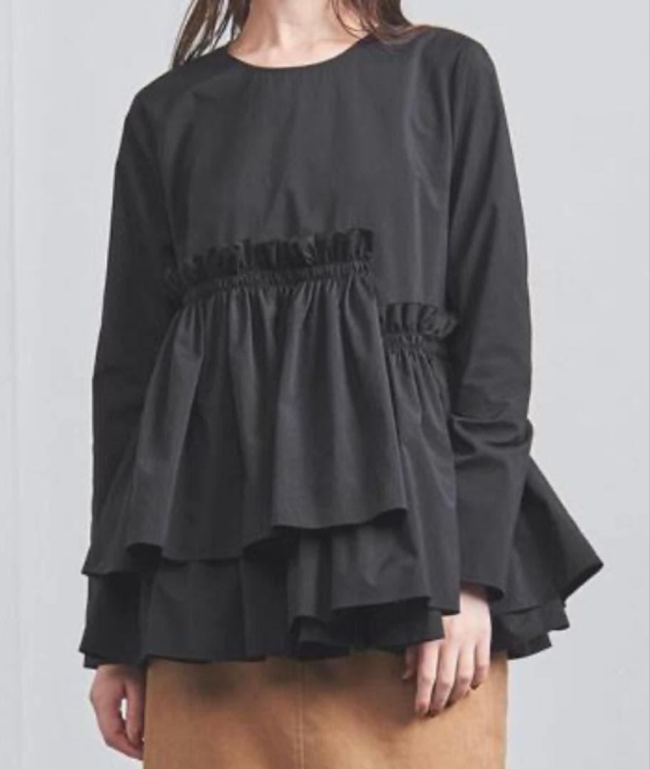 ユナイテッドアローズ　ティアードギャザーロングスリーブブラウス　美品　ブラック