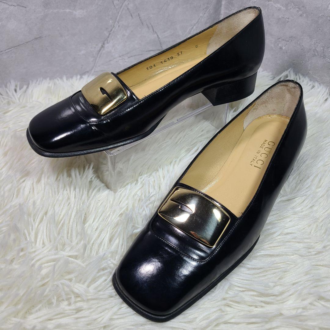 【GUCCI】ゴールド金具　スクエアトゥパンプス　ブラック 楽天市場】グッチ GUCCI パンプス 靴 シューズ レザー ブラック 黒