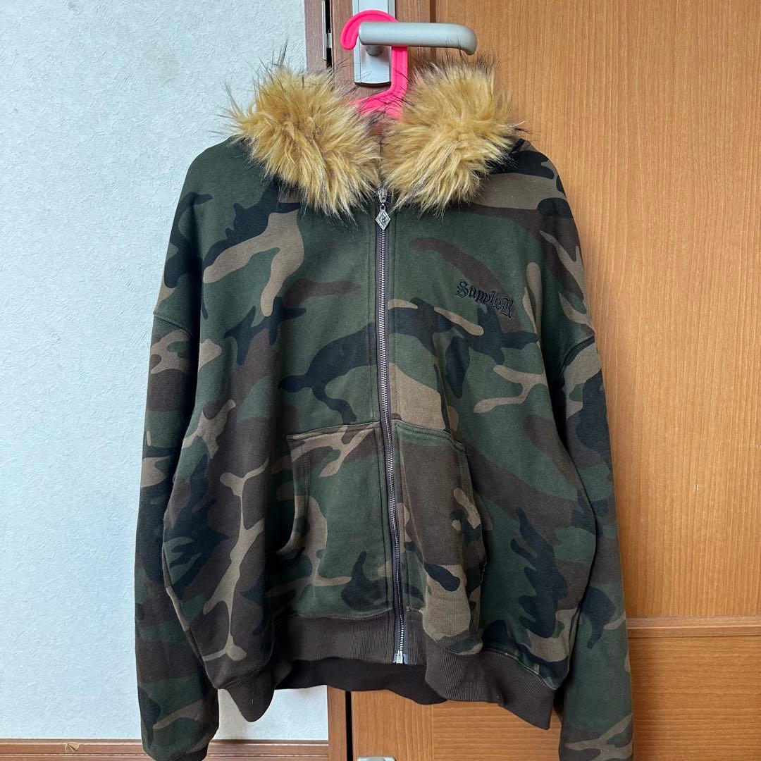 SUPPLIER サプライヤー 迷彩パーカー ジップフーディ フェイクファ XL