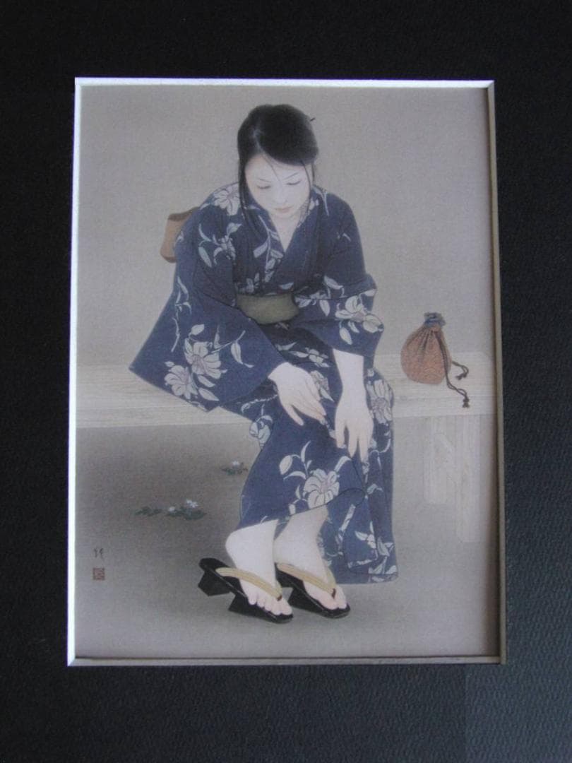 森本純、【あしやすめ】、希少画集・額装画、新品高級額、マット額装付