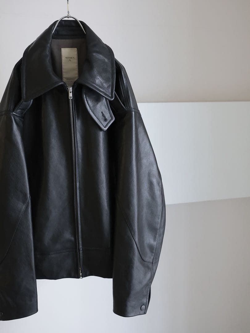 ジャケット・アウター ANTHEM A LAMB LEATHER MILITARY BLOUSON ANTHEM A / アンセムエー】LAMB LEATHER MILITARY BLOUSON - BLACK