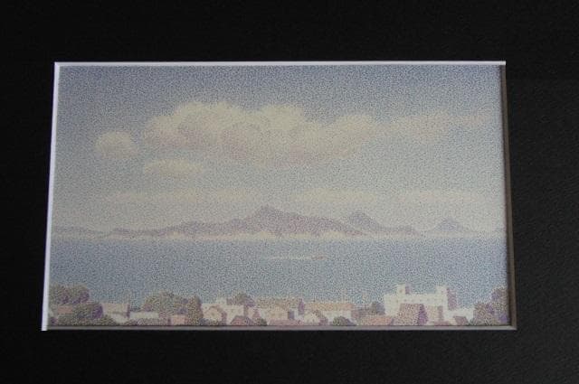 山田嘉彦、【海辺の町】、希少な大判額装用画集より、美品、日本人画家