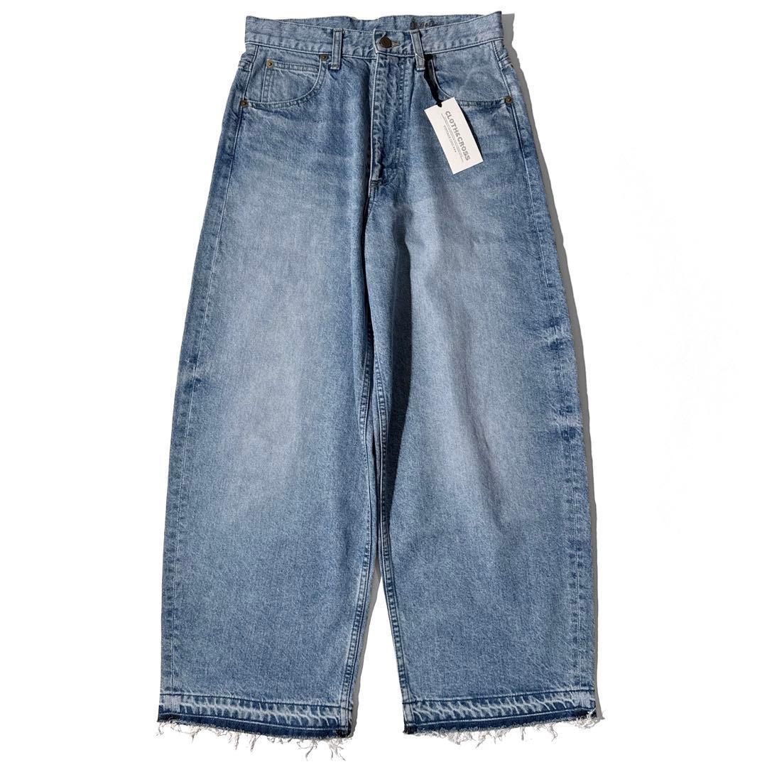 ハグオーワー Cloth&Cross 裾フリンジカーブデニム　バルーンデニム S
