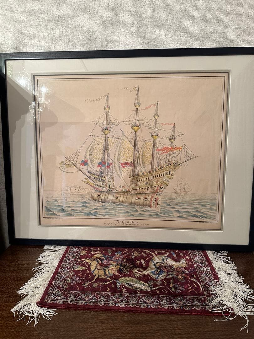 イギリスビンテージ　帆船エッチング 英国の近代帆船「サー・ウインストン・チャーチル」がアオシマの精密