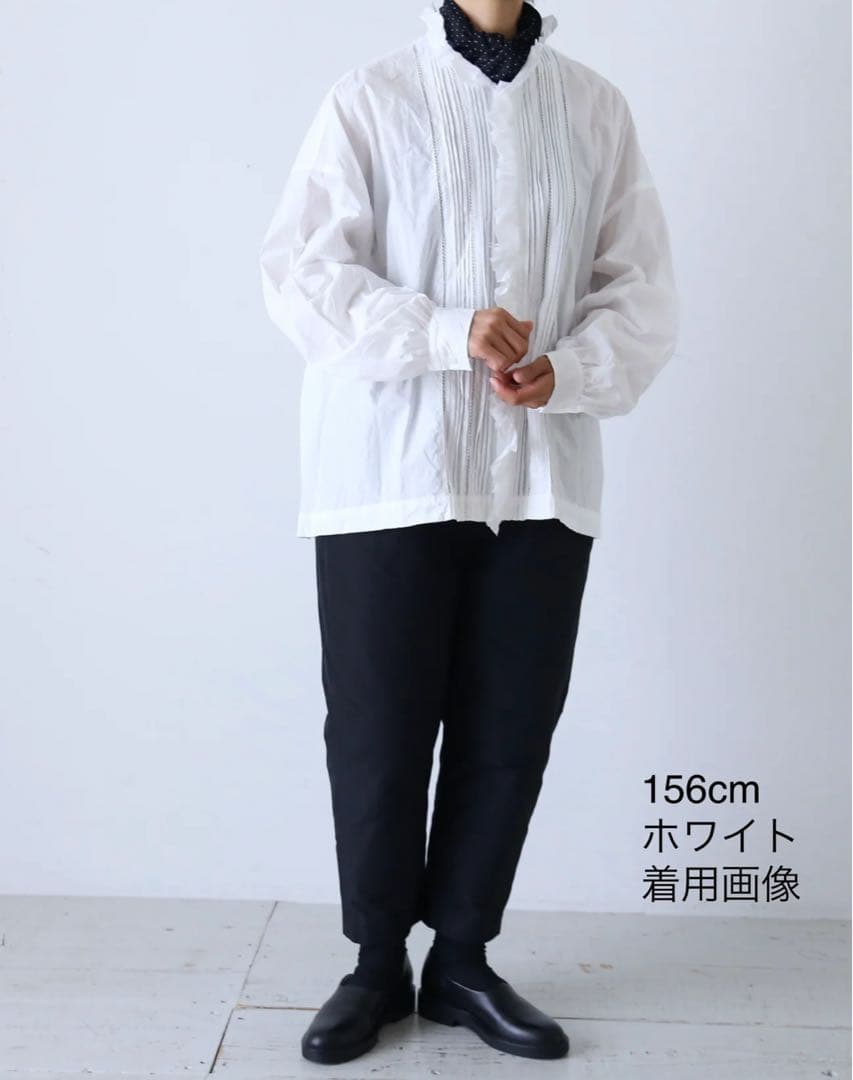 TOUJOURS レースピンタックラッフルシャツ