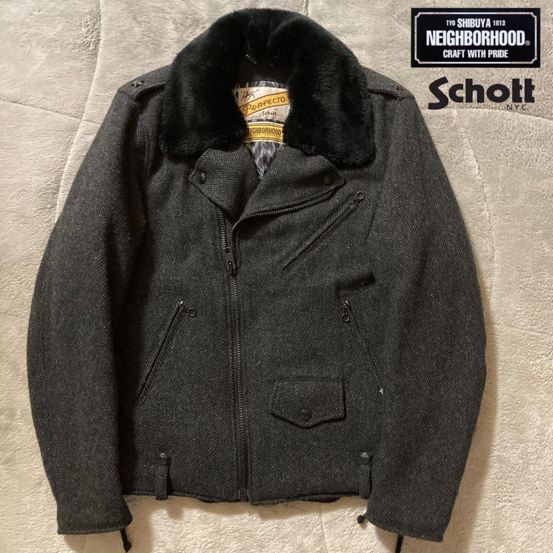 美品　ネイバーフッド×ショット レオパードライナー ウール ダブルライダース