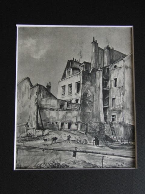 藤田嗣治、【パリのムフタール通り 】、希少な限定額装用画集画