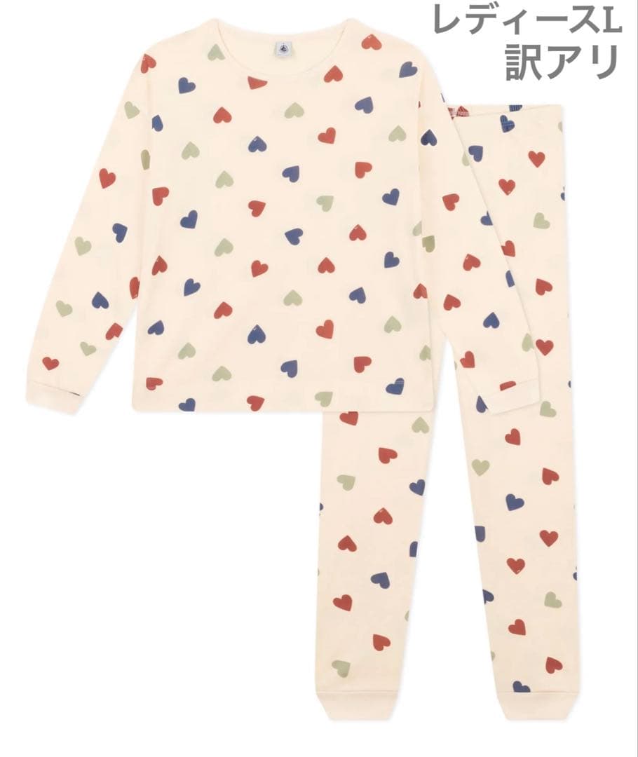 新品 未使用 プチバトー レディース L 長袖 パジャマ ハートミルキー
