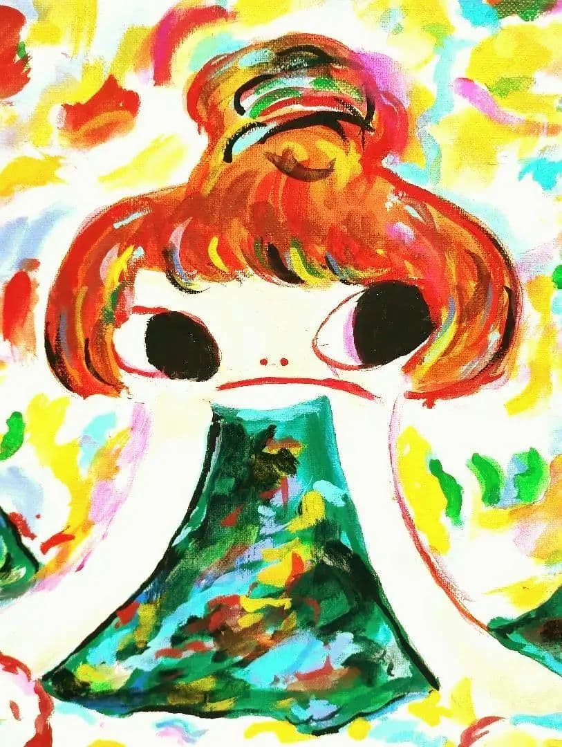 F8号］ロッカクアヤコ 肉筆保証/手描作品/表裏サイン有/絵画/油彩/アクリル