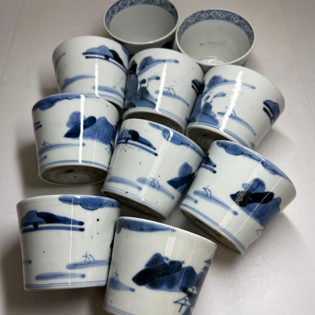 古伊万里染付そば猪口10客　口径約8㎝　東Y8-0122②タトチ