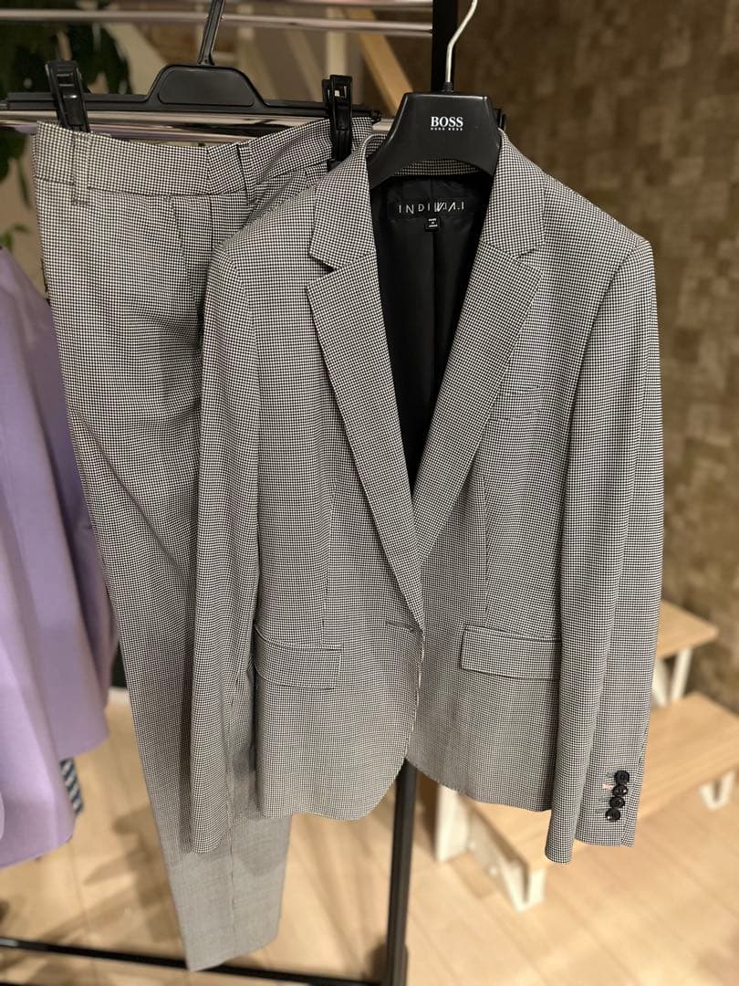 INDIVI セットアップ グレー チェック柄