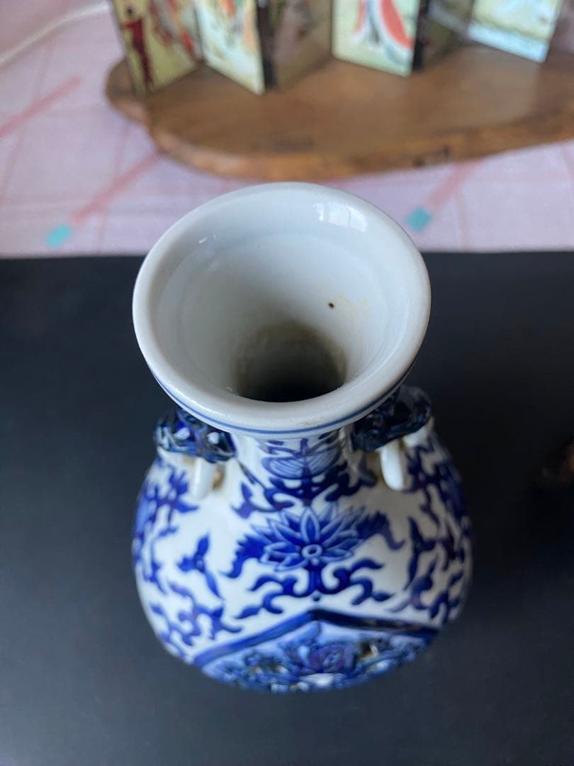 中国古玩 青花 染付 双耳 花瓶 壺 大明成化年製 唐物