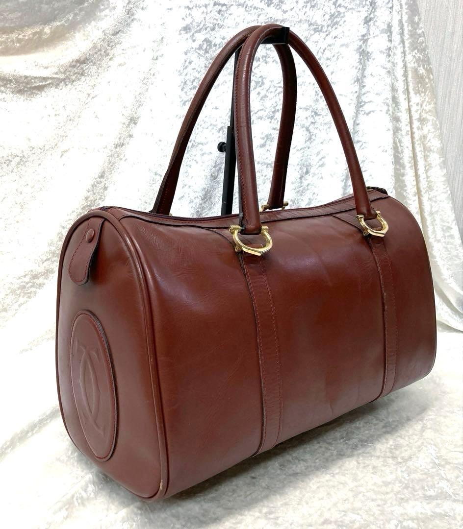 cartier マストライン ミニボストンバック ロゴ刻印 ボルドー - メルカリ