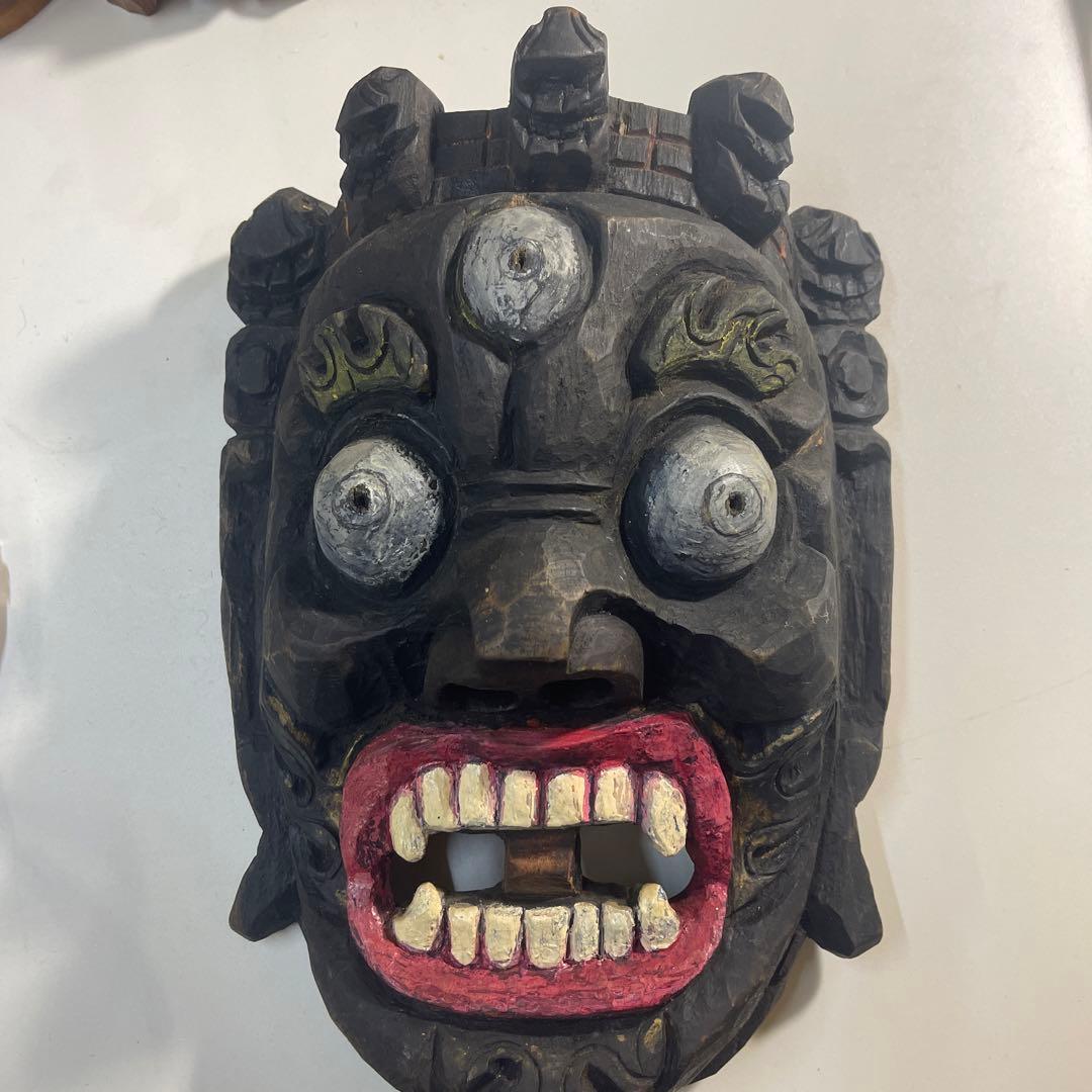 お面　魔除け　手彫り　チベット仏教 チベットのお面(工芸品) - Chagamocraft (チャガモクラフト)