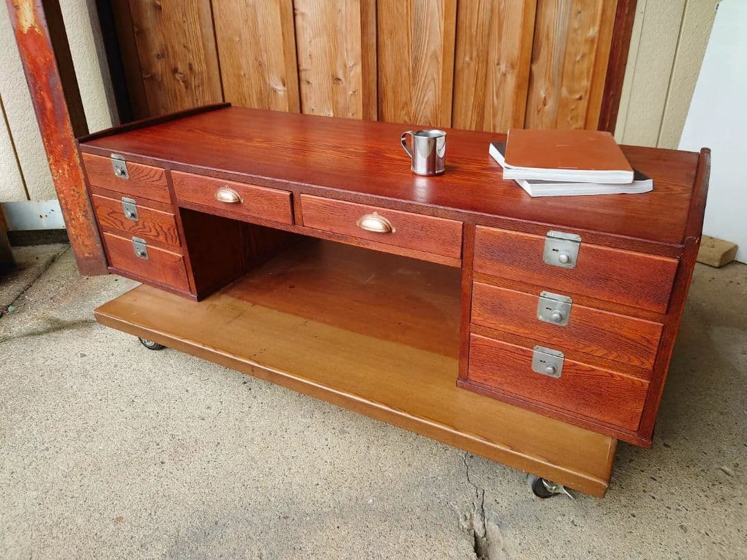 タモの両袖文机　《リペア済》