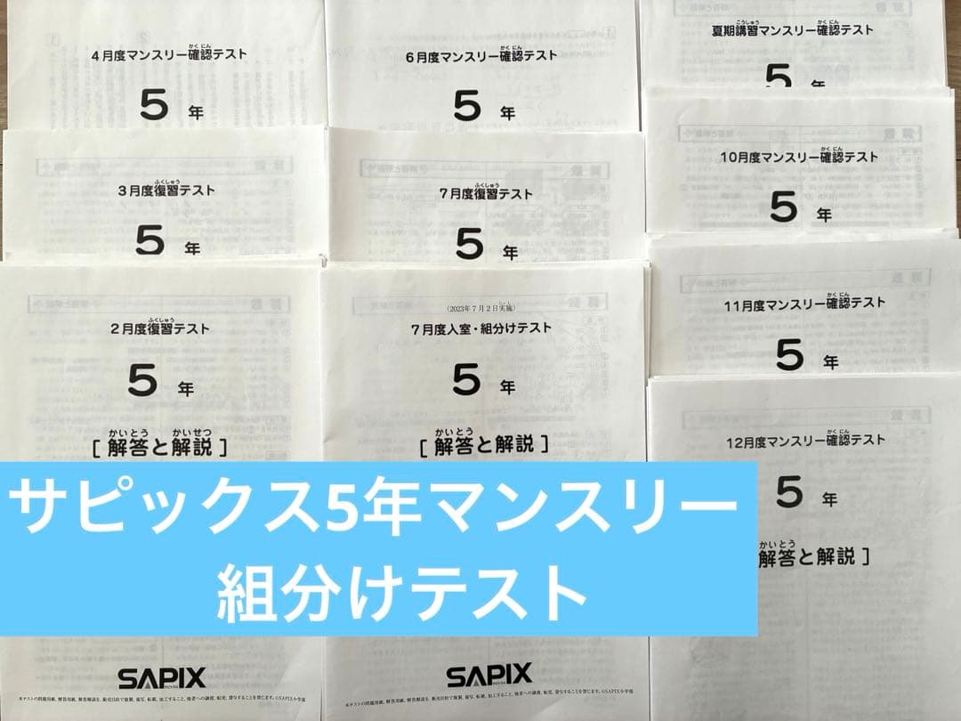 サピックス5年組分けテスト.マンスリーテスト サピックス 6年 フルセット 3月 入室 組分け テスト 年間テスト 5年