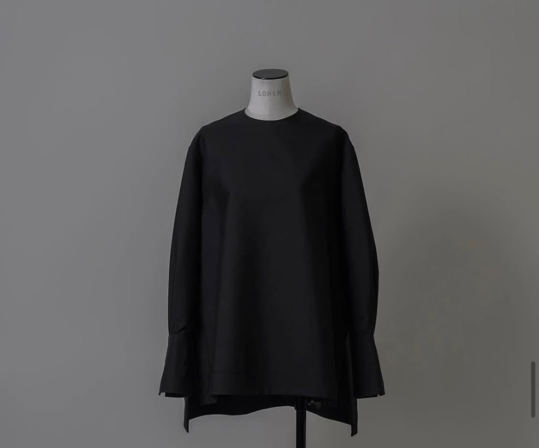 LOHEN ローヘン ハイカウントダブルクロスノーカラーブラウス ブラック