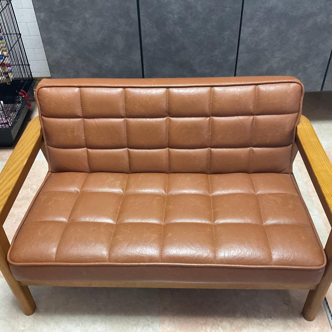 ブラウン 合成皮革2人掛けソファー キッズソファー おしゃれ