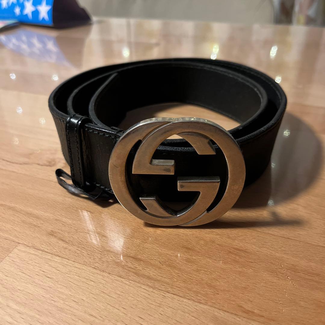 [1月28日まで]GUCCI ブラックレザー ベルト ダブルGロゴ