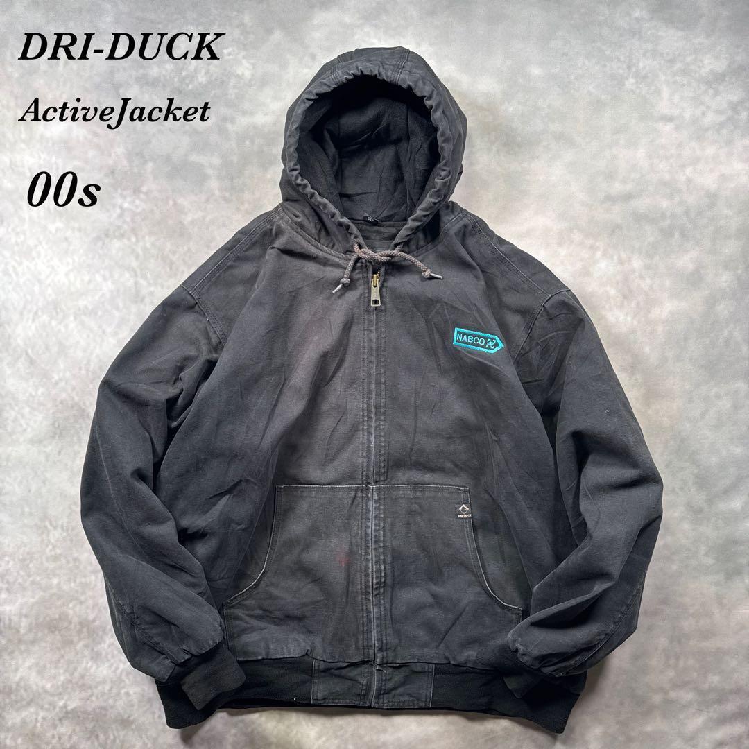 DRI-DUCK古着00sダック地アクティブジャケット黒フェード企業ロゴT29