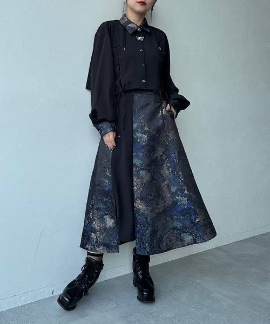 HARE ラメアートジャガードキリカエスカート　ブルー