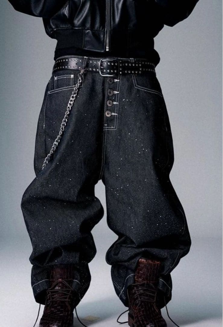 Bevis studio ブリンブリン ダークグレー ワイドデニムパンツブラック