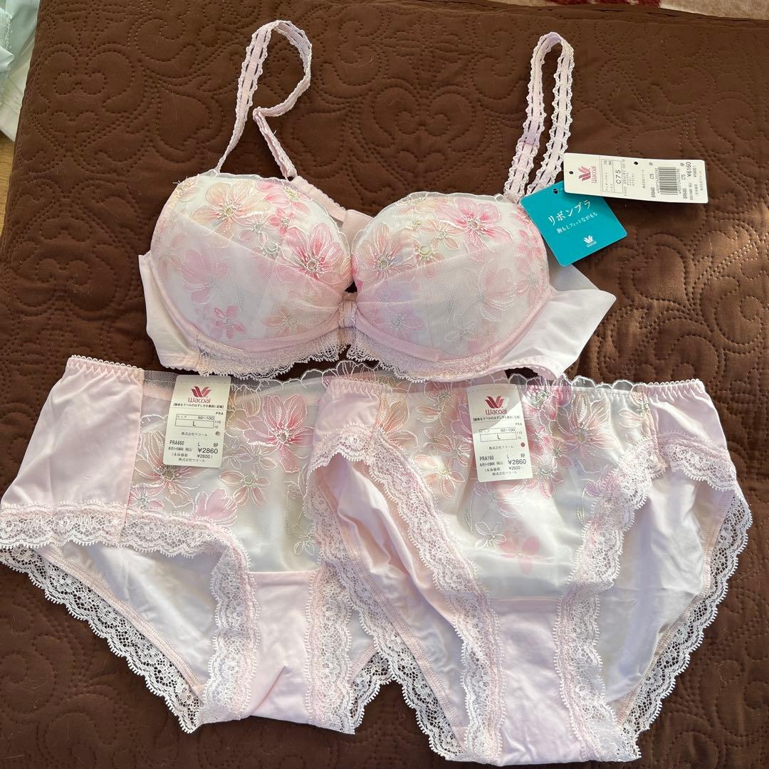 Wacoal リボンブラ C75 ブラジャーショーツセット