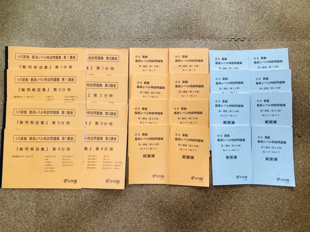 浜学園 小5 算数 最高レベル特訓 難問解説集付 1年分 24冊セット
