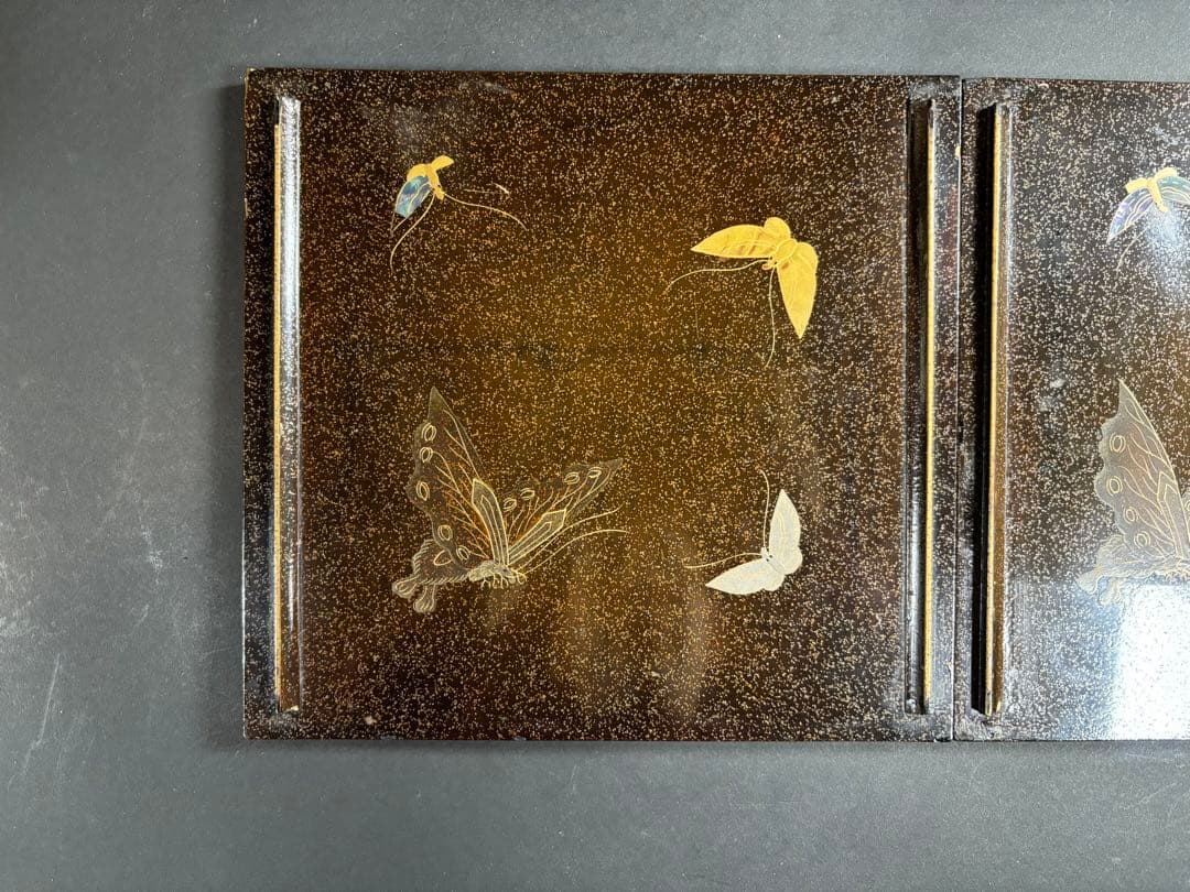 セール 輪島塗 極上 重箱 螺鈿 蝶 紫陽花 梨地 蒔絵 漆器