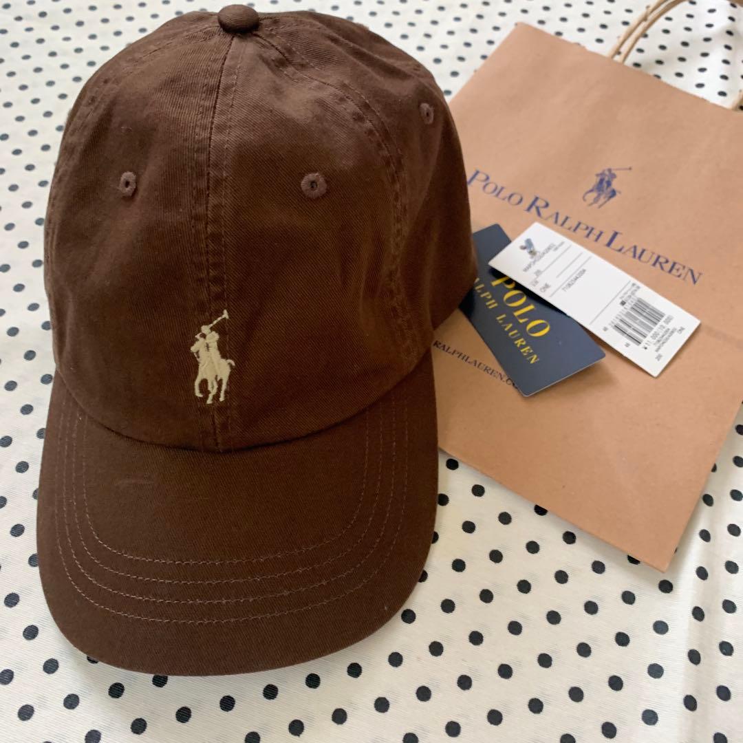 ポロラルフローレンキャップ　新品　ブラウンxホワイトベージュロゴ