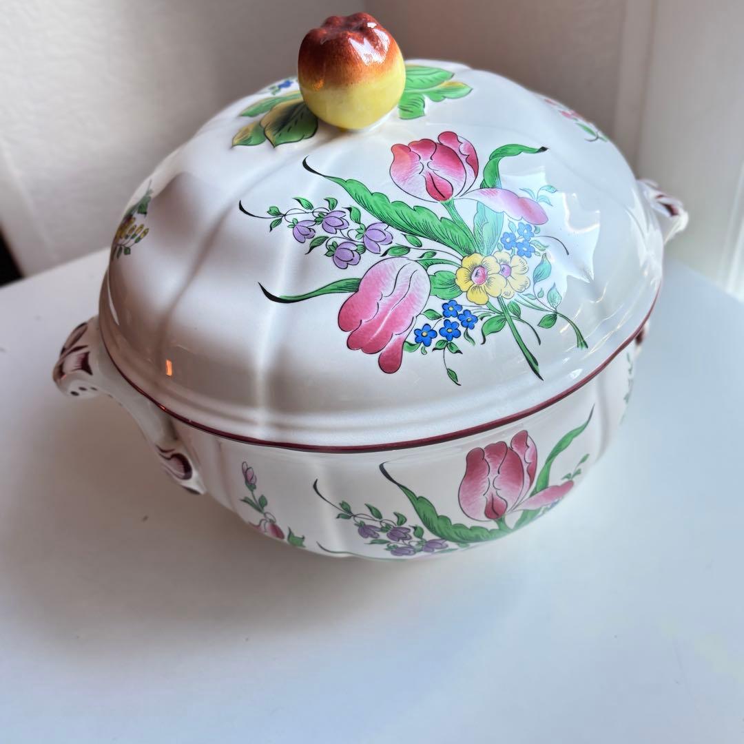 フランス アンティーク リュネヴィル K&G スーピエール 蓋付ボウル 花柄