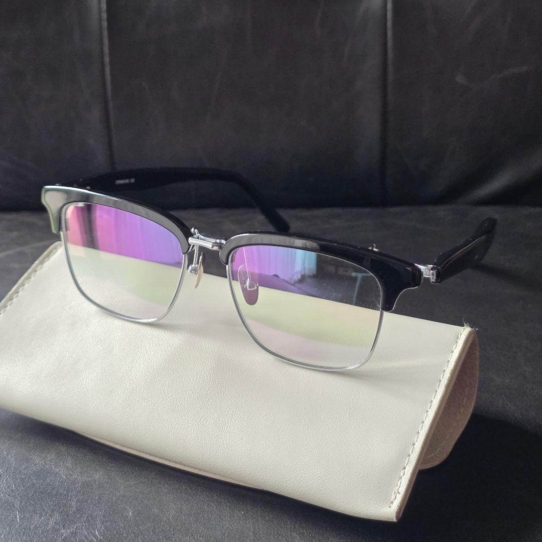 跳ね上げ式 メガネ サーモントブラック/シルバー チタン/アセテート