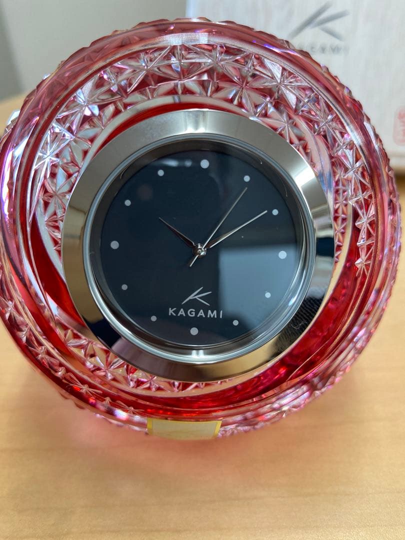 江戸切子　時計　麻の葉　紋　カガミクリスタル