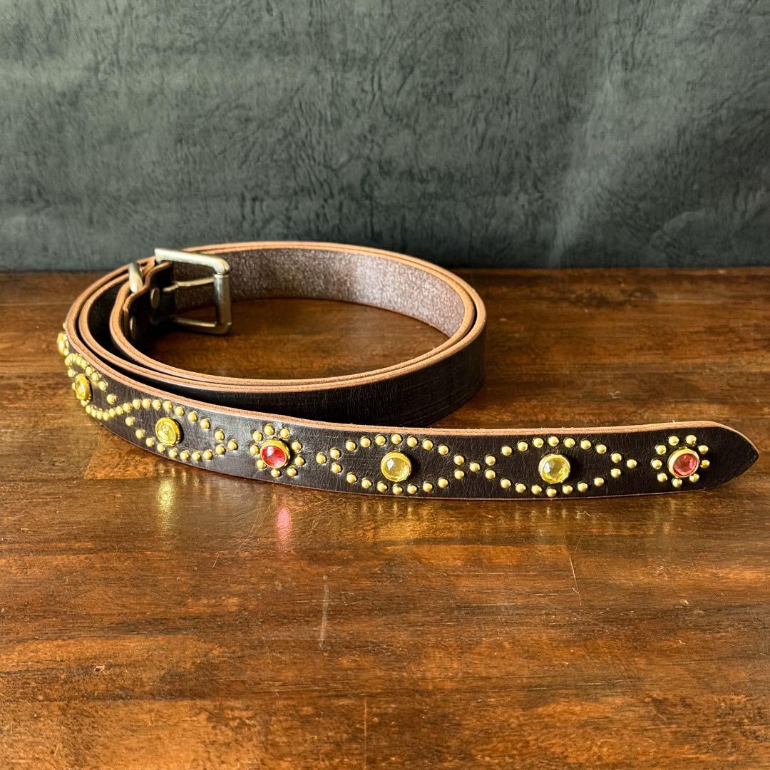 スタッズナローベルトRiot UKチョコ23mm34inch130cm