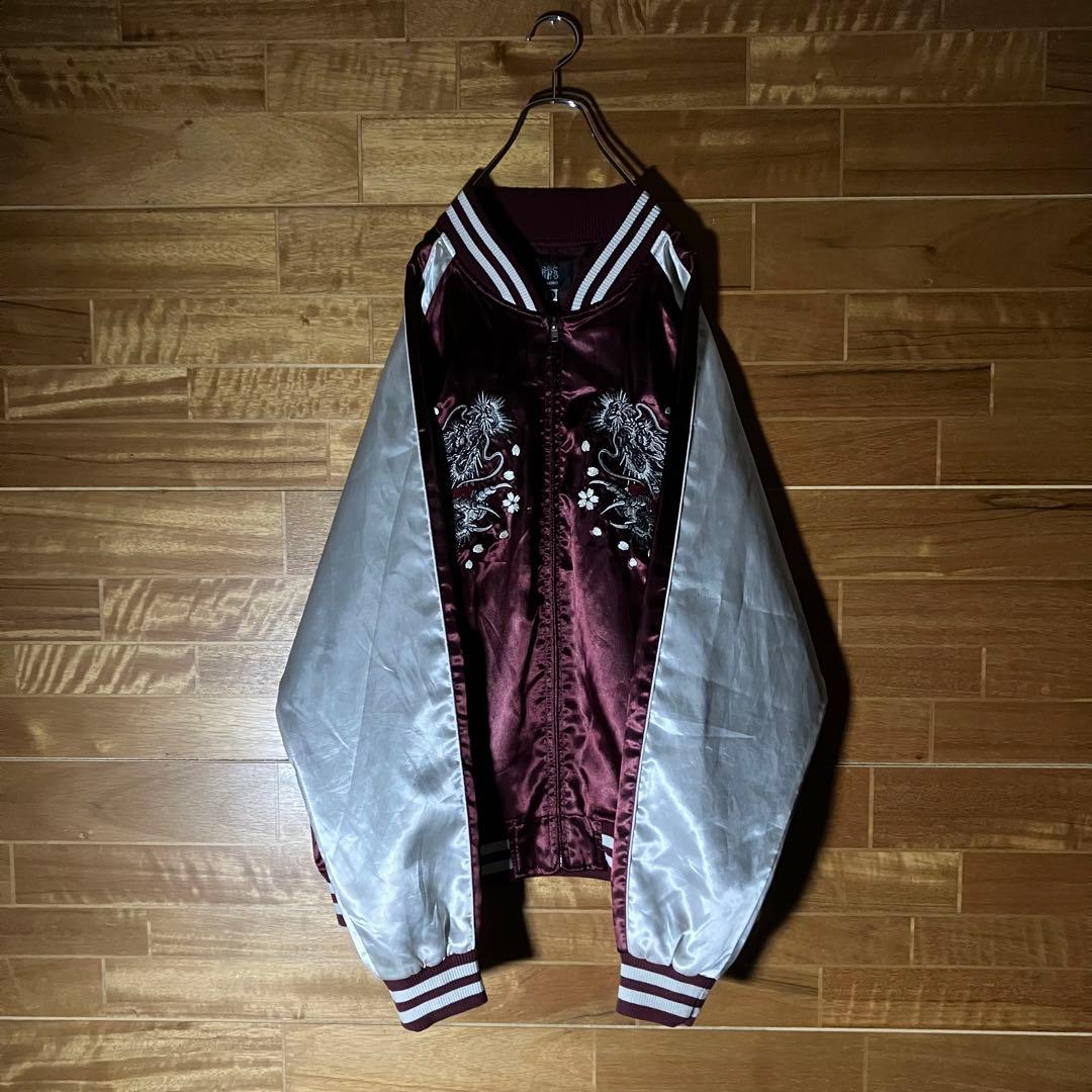 スカジャン ラグラン 朧 和柄 龍 ドラゴン 桜 月 バイカラー 刺繍