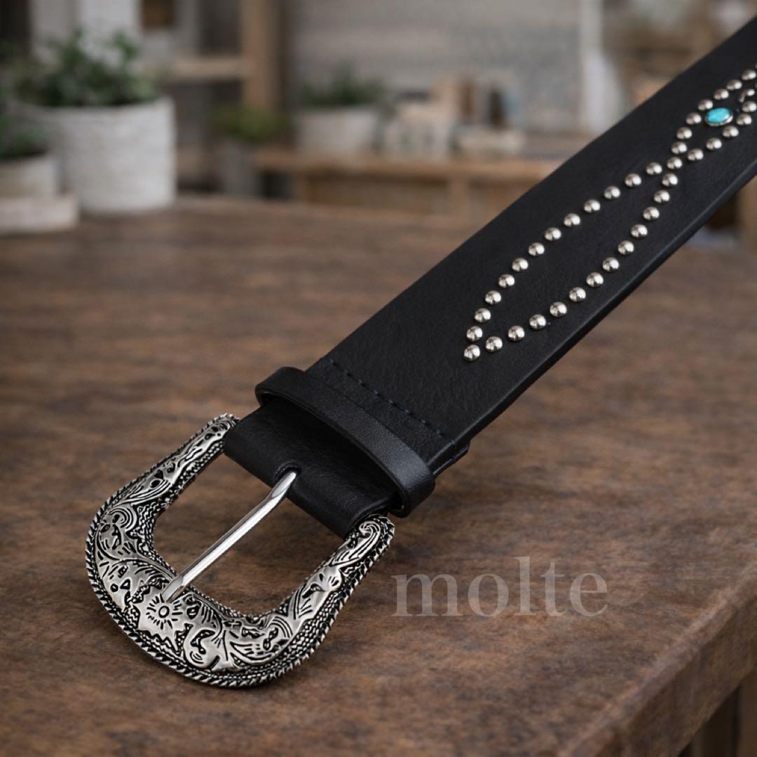 スタッズウエスタンベルト Y2K アメカジ グランジ ターコイズ 黒 男女