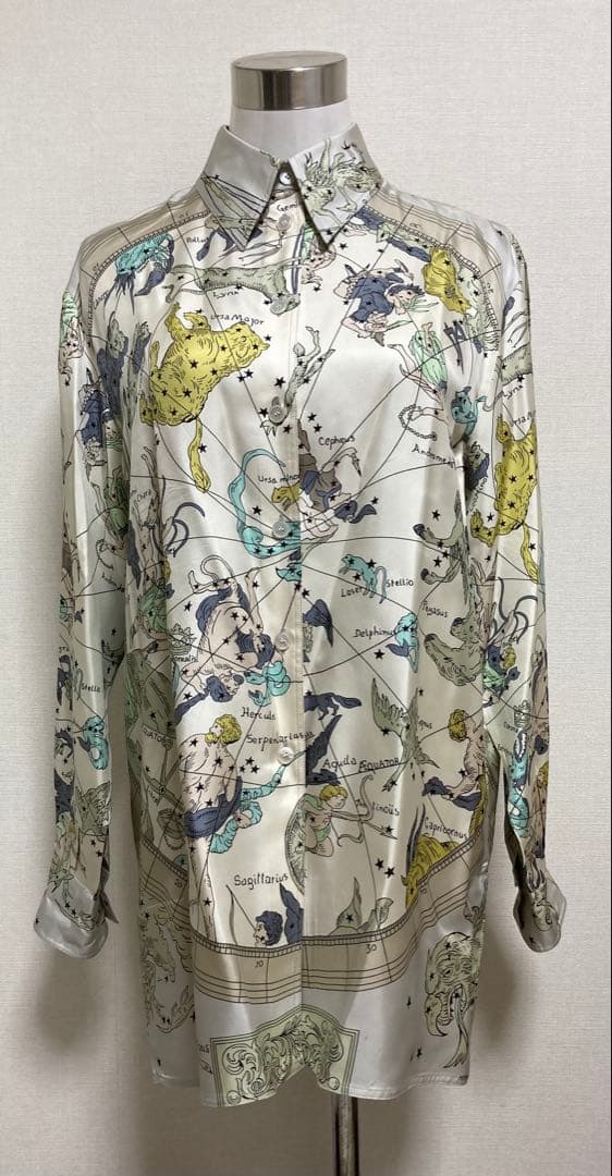 エルメス星座動物プリントシルク長袖シャツ