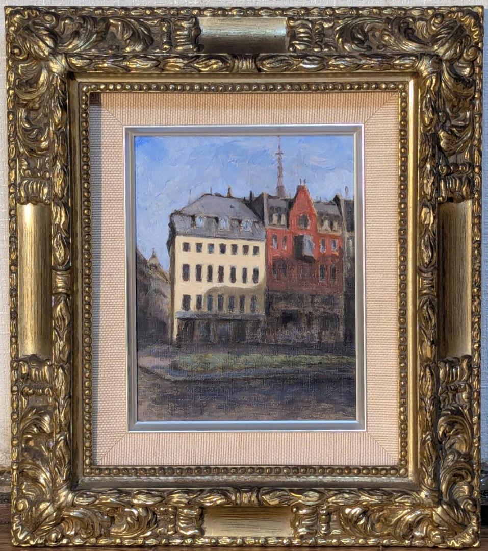 【真作】絵画　油彩0号　ヨーロッパの街角　西洋風建物の風景　X165 真作】絵画 油彩0号 ヨーロッパの街角 西洋風建物の風景 X165 真作