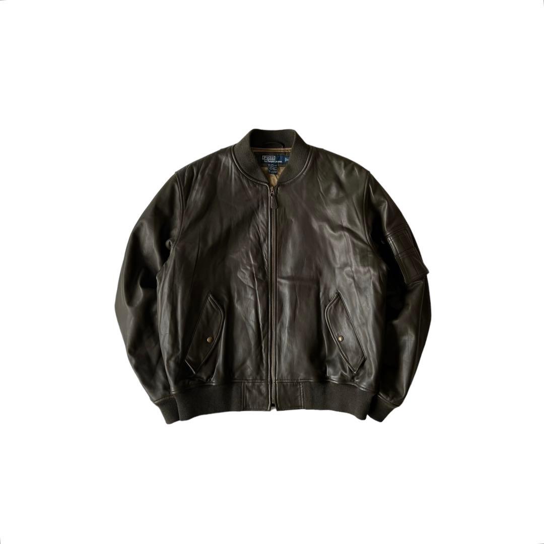 スペシャル】90s ポロラルフローレン レザーボンバージャケットMA-1 XL