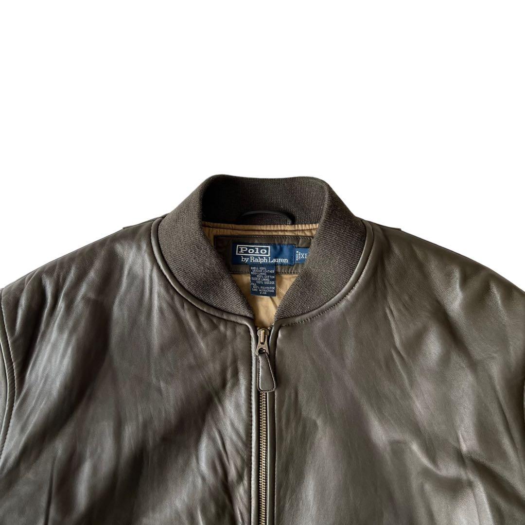 スペシャル】90s ポロラルフローレン レザーボンバージャケットMA-1 XL