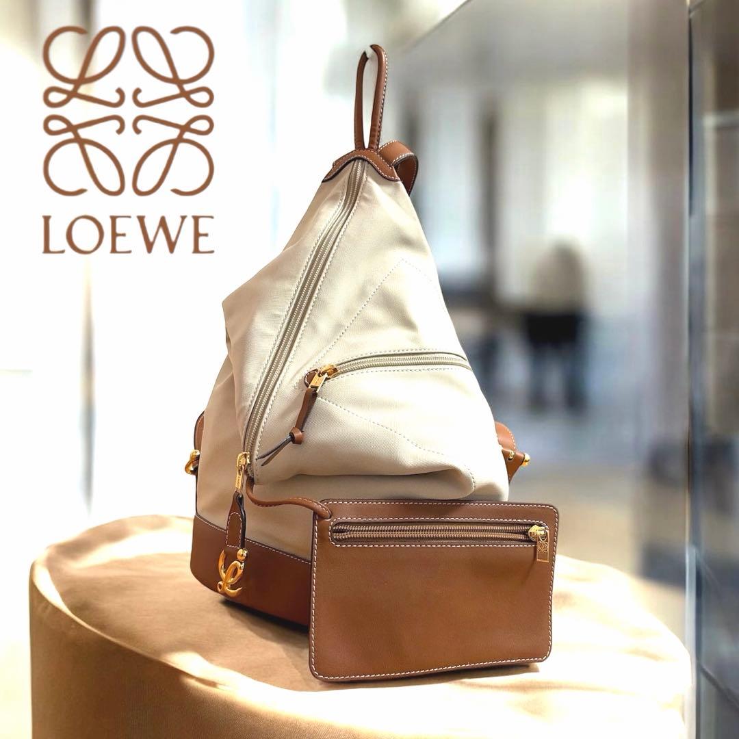 LOEWE ロエベ アントン キャンバス レザー リュック ポーチ付き