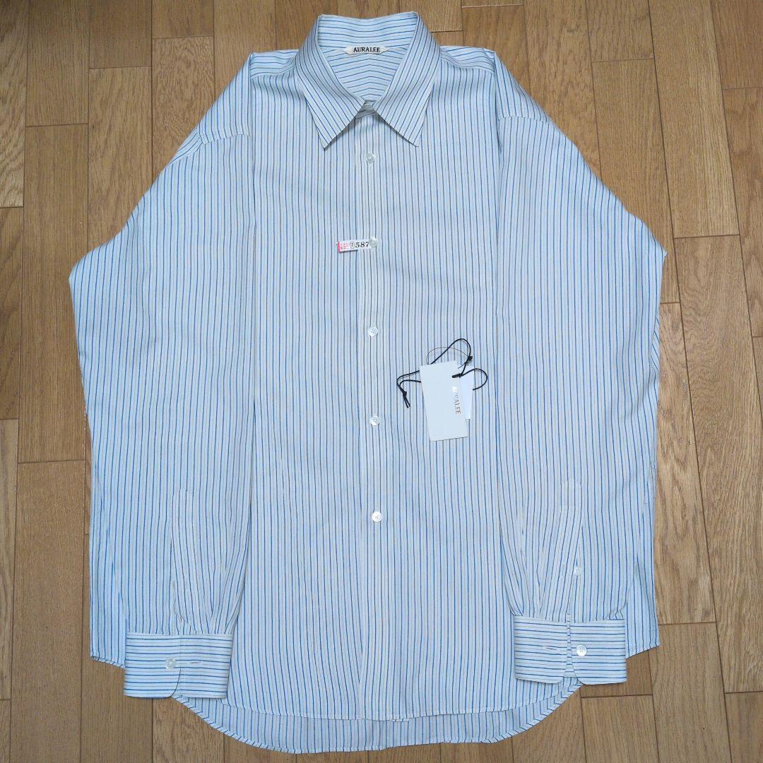 AURALEE　COTTON SILK STRIPE SHIRT コットンシルク Auralee Cotton Silk Stripe Shirt Blue Stripe – Très Bien