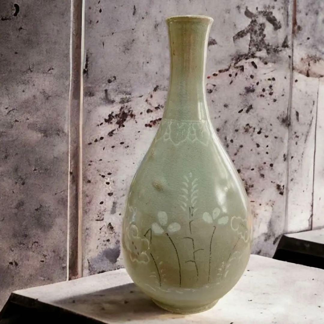 高麗時代　青磁花瓶　朝鮮 韓国 高麗　花器 骨董美術品 古美術 時代品 古玩