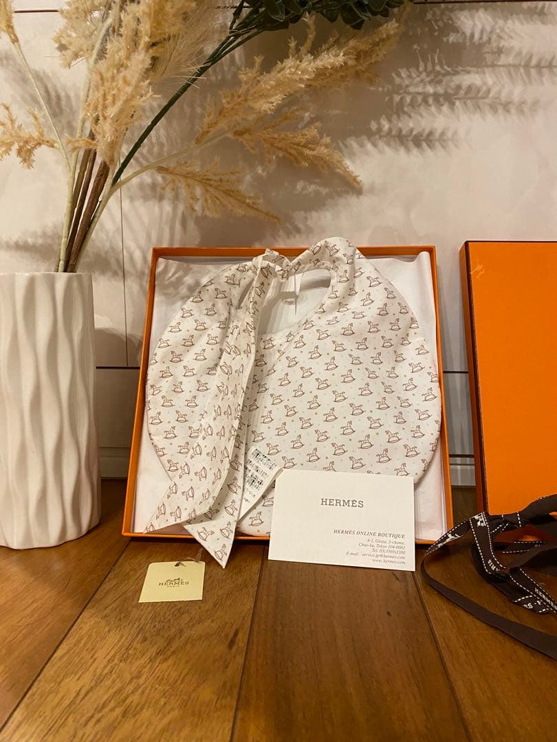 HERMES エルメスコットンよだれかけスタイベビーリバーシブル馬新品未