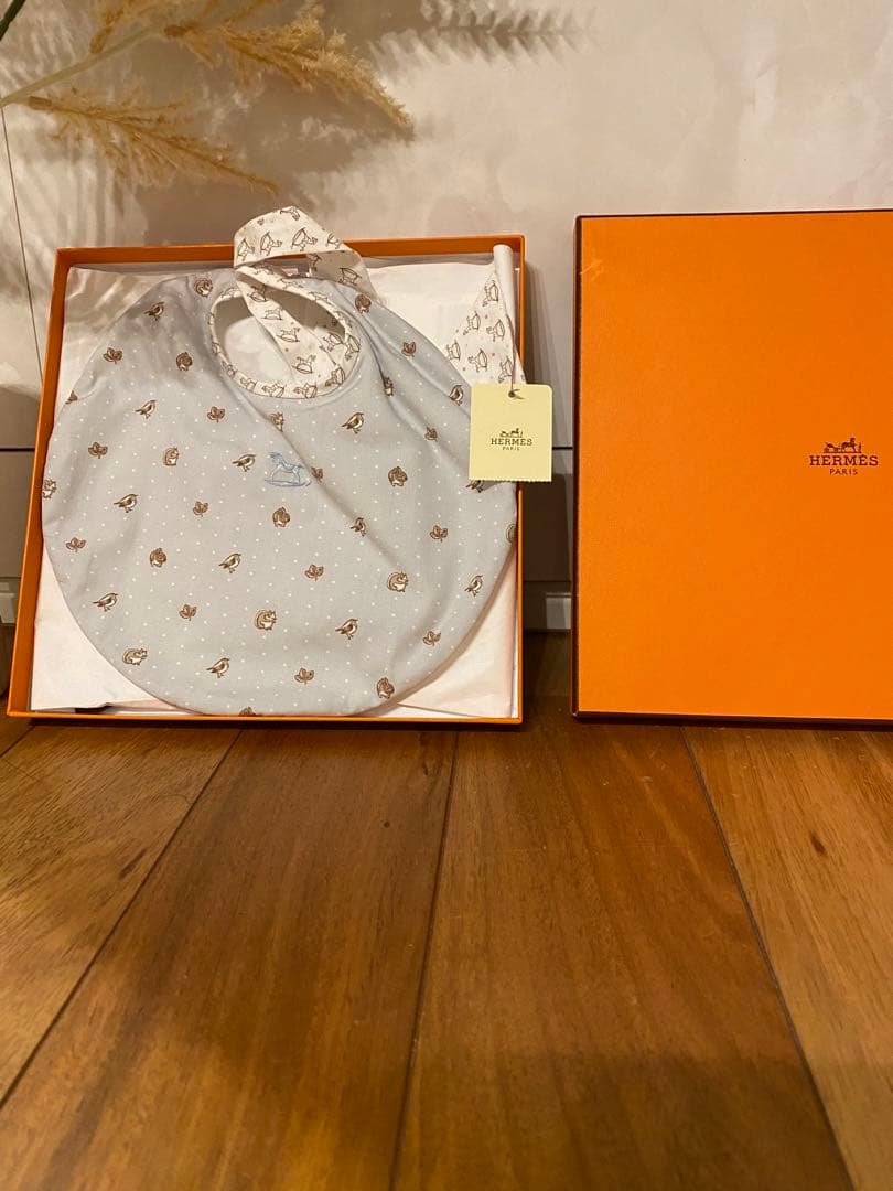 HERMES エルメスコットンよだれかけスタイベビーリバーシブル馬新品未