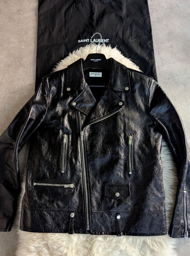 名作 極美品 サンローラン 最高級 カーフスキン レーサー ライダース